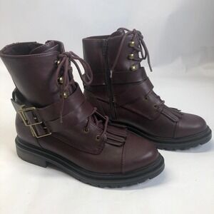 Rocket Dog Womens Ankle Lacie Garage Combat Boots Burgundy Lace Up Buckle Size 7